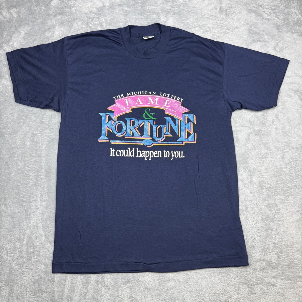 Vintage Signal T Shirt Men XL Blue Michigan Lottery Fame Fortune 1990s